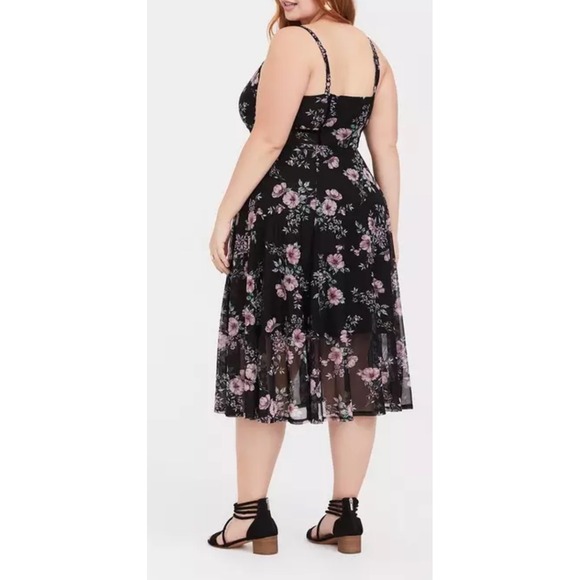 Torrid Floral Mesh Bustier Midi Dress Black Pink Flowers Plus Size 0 - Picture 2 of 10